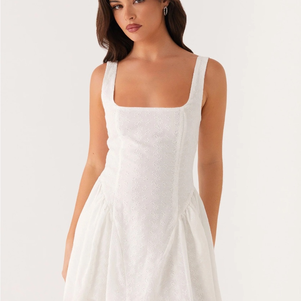 Peppermayo White Floral Textured Dress